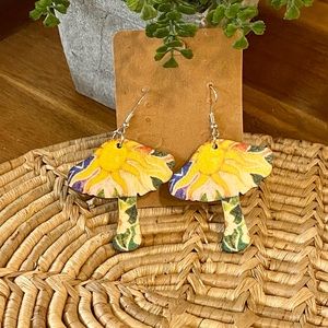 Funky Wooden Mushroom with Sun Earrings